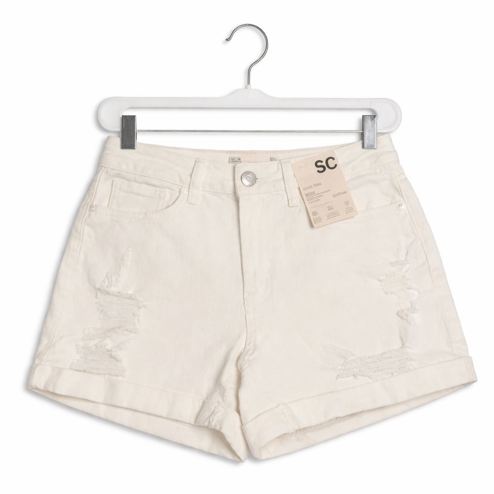 SO White High-Rise Curvy Ripped Midi Denim Shorts Women’s Size 7 NWT